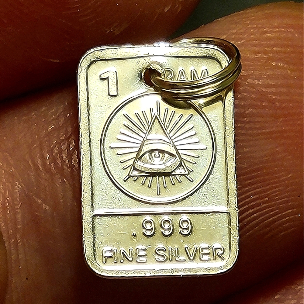 .999 Fine Silver All Seeing Eye - 1g - Handmade - 19mm - Illuminati Pendant